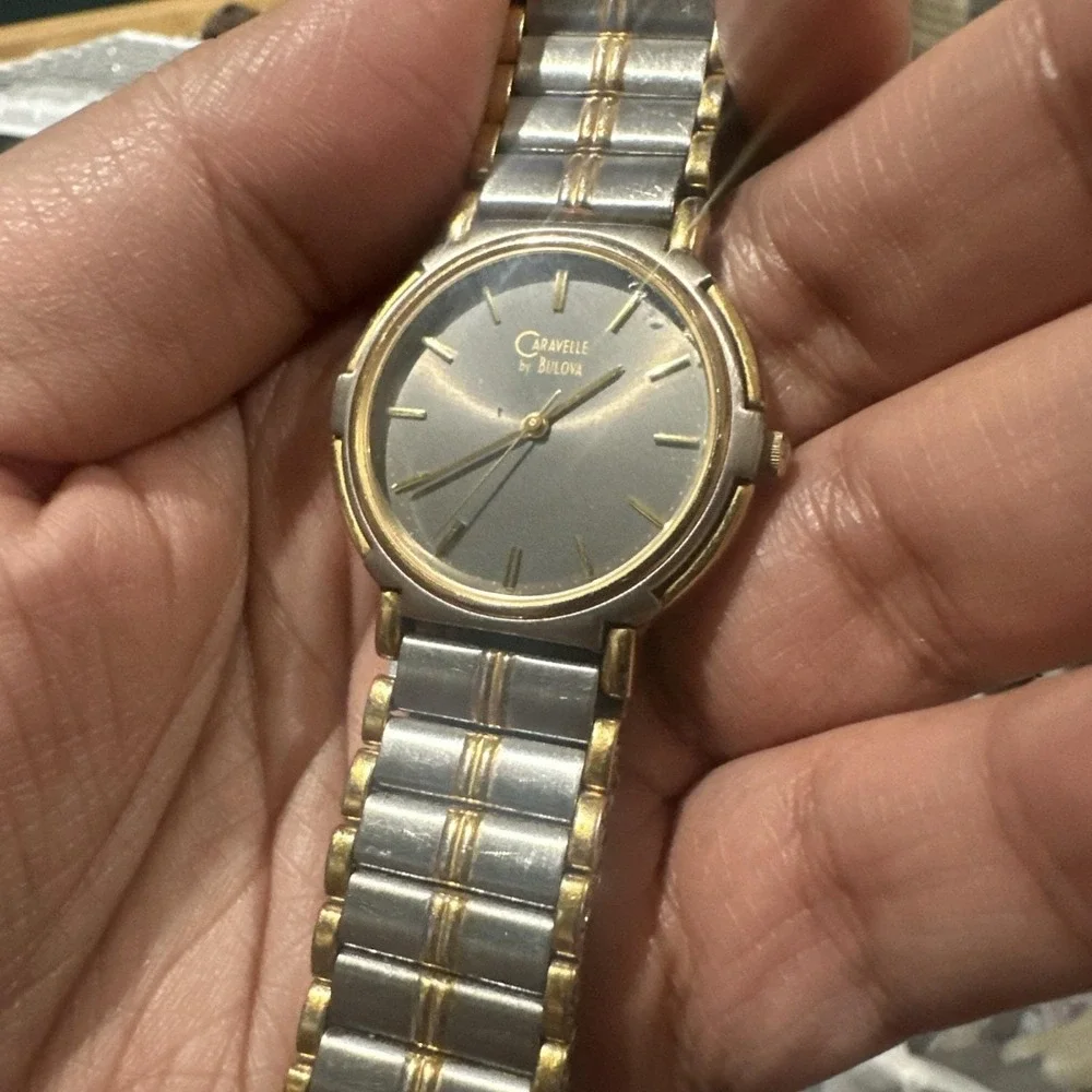 Works VTG Caravelle By Bulova Quartz Date Two-Tone Unisex Watch New Battery 33mm
